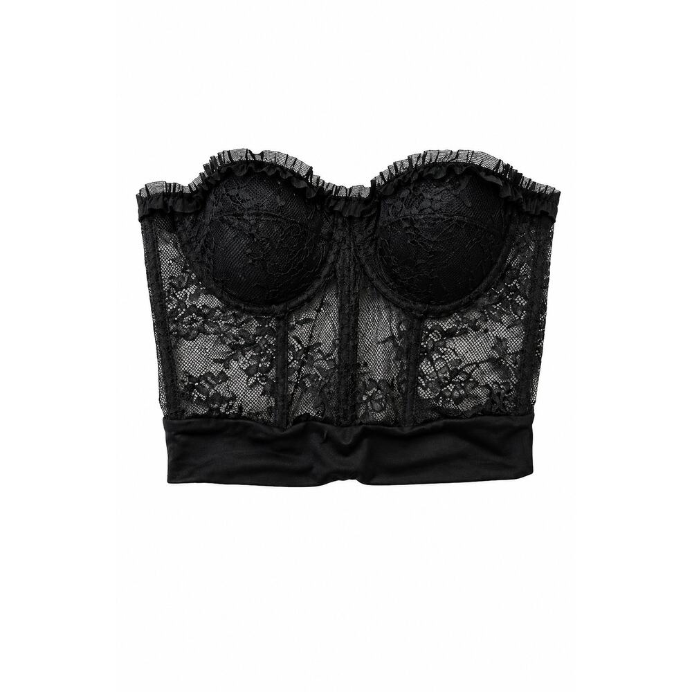 Black Lace Bustier Corset Top | Sheer Mesh Sexy Date Night Strapless Club Party